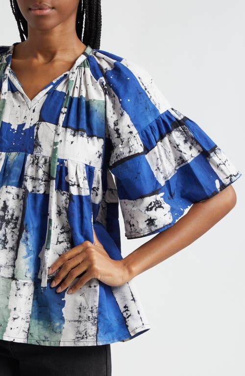 Busayo Dayo Patchwork Cotton Top In White Blue