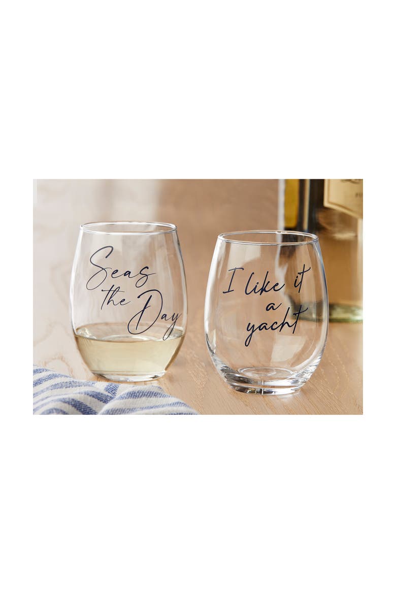 Seas The Day Stemless Wine Glass Summer Blue Drinkware, Alternate, color, Blue