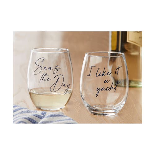 Tag Seas The Day Stemless Wine Glass Summer Blue Drinkware In Transparent
