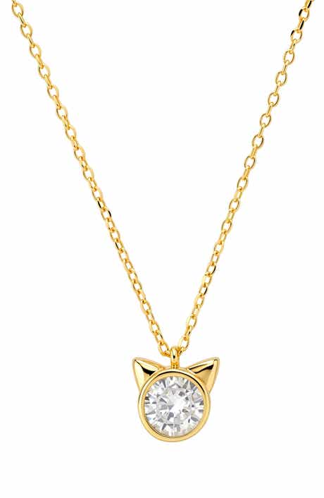 Sterling Silver Cubic Zirconia Cat Pendant Necklace
