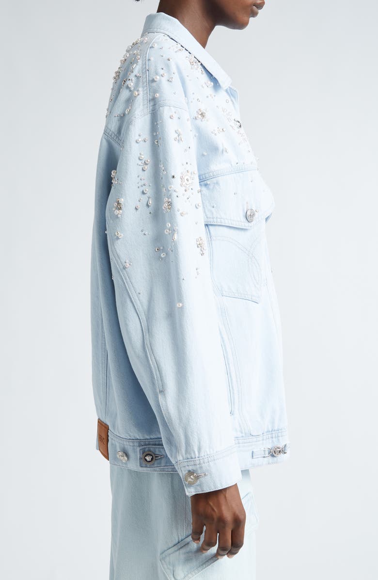 Versace Embellished Oversize Denim Jacket, Alternate, color, 