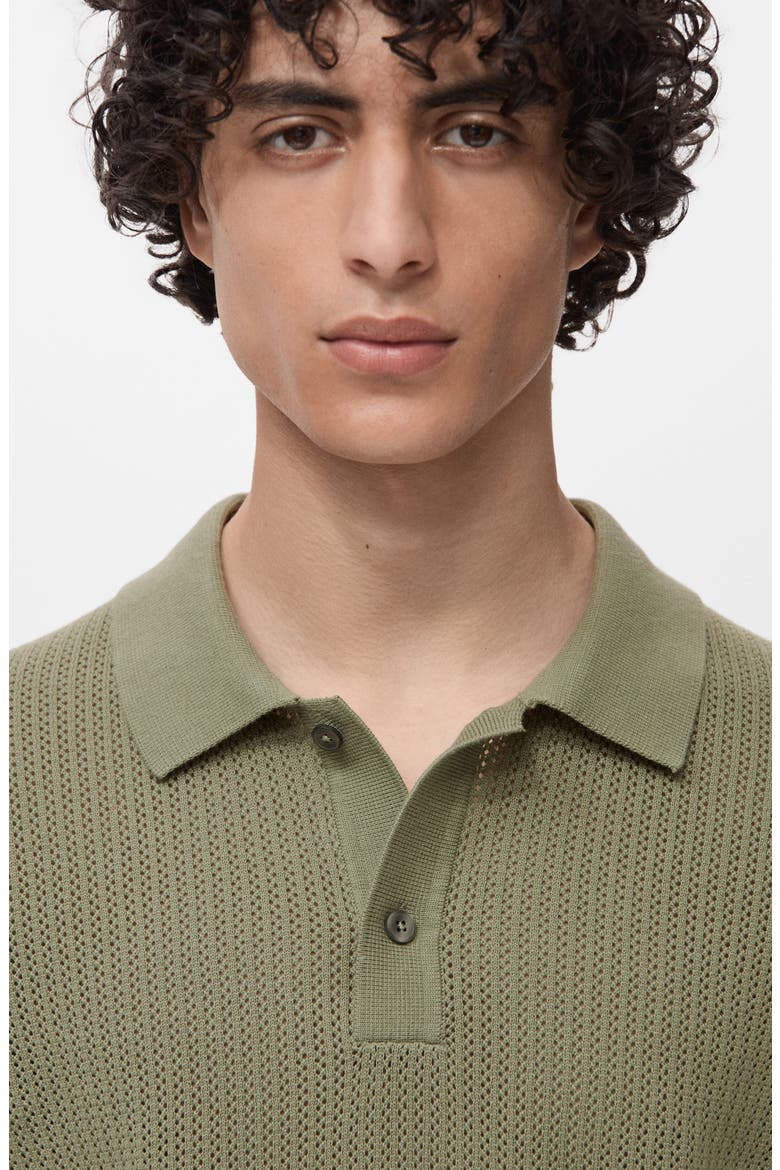 Openwork Knit Cotton Polo, Alternate, color, GREEN