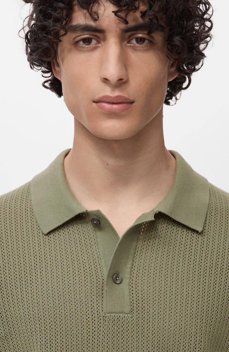 MANGO Openwork Knit Cotton Polo, Alternate, color, Green