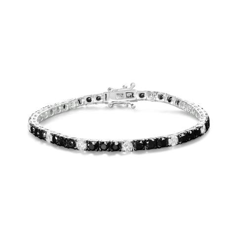 Silver 10.0Cttw Black and White Diamond Tennis Bracelet