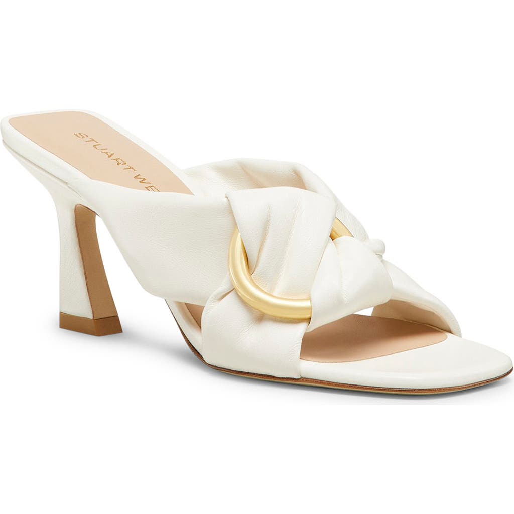 Stuart Weitzman Cece Leather Twisted Ring Slide Sandals In Cream