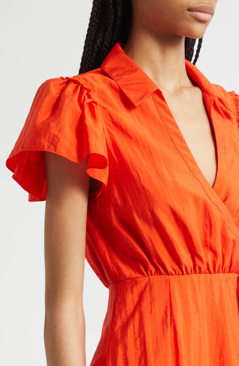 Cinq à Sept Lila Asymmetric Ruffle Taffeta Minidress, Alternate, color, Cherry Tomato