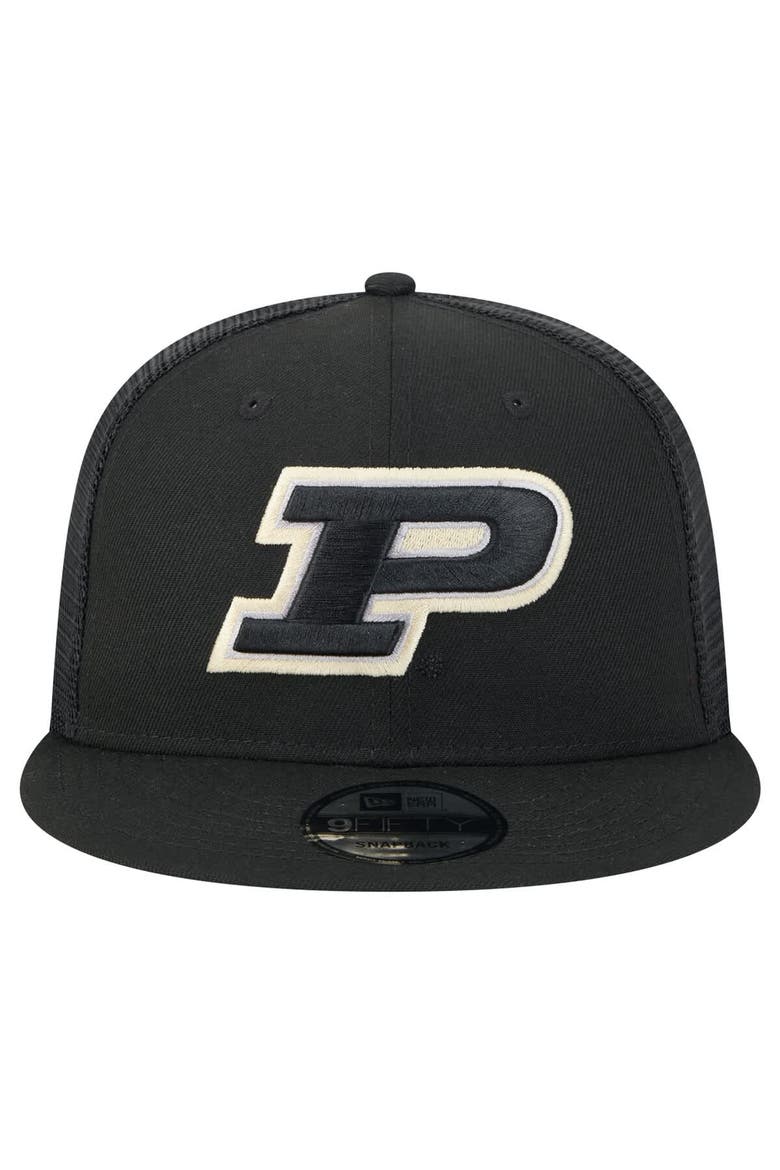 Men's New Era Black Purdue Boilermakers Trucker 9FIFTY Snapback Hat, Alternate, color, Black