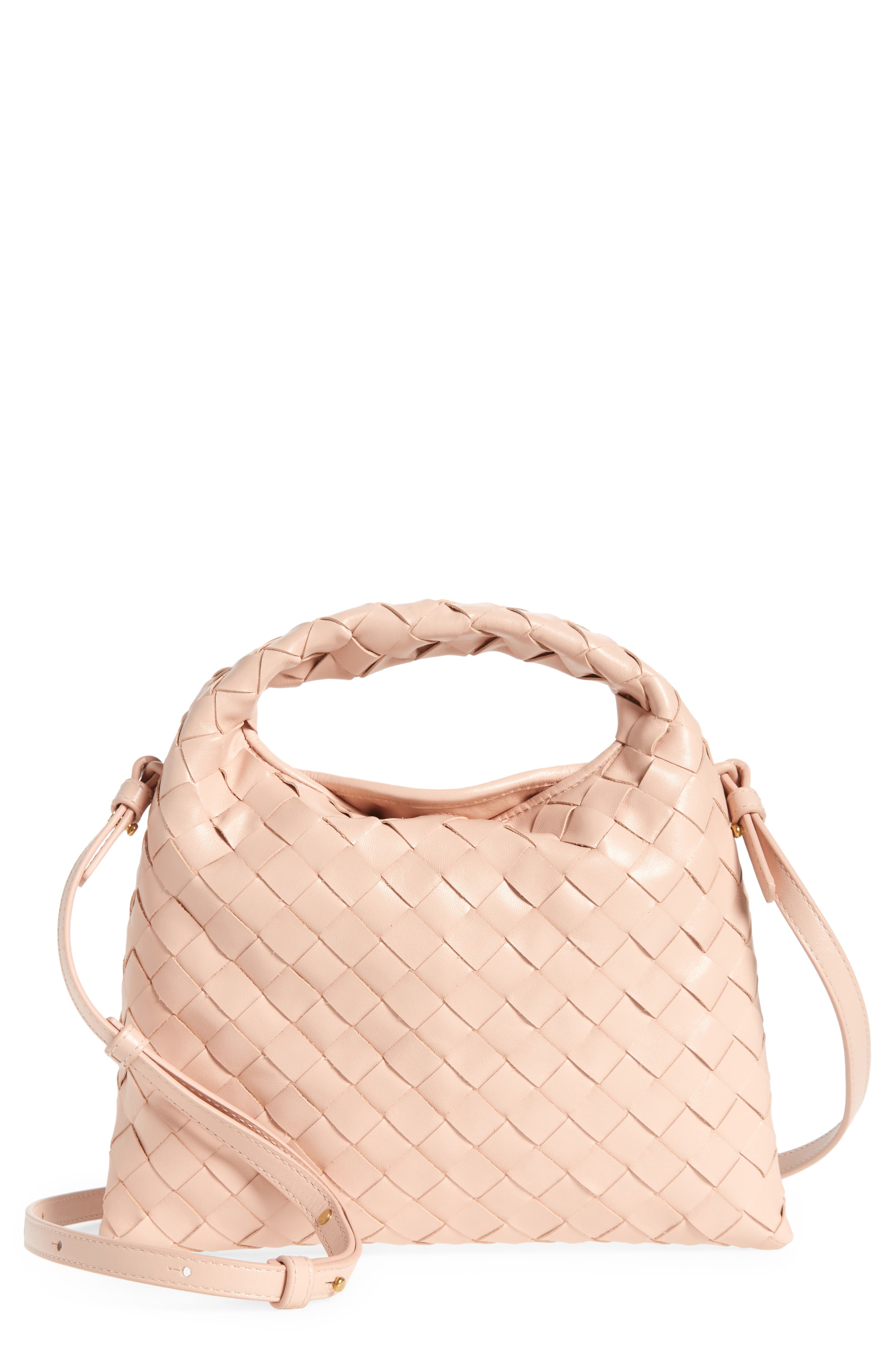 Bottega Veneta Mini Hop Intrecciato Leather Hobo Bag In Pink