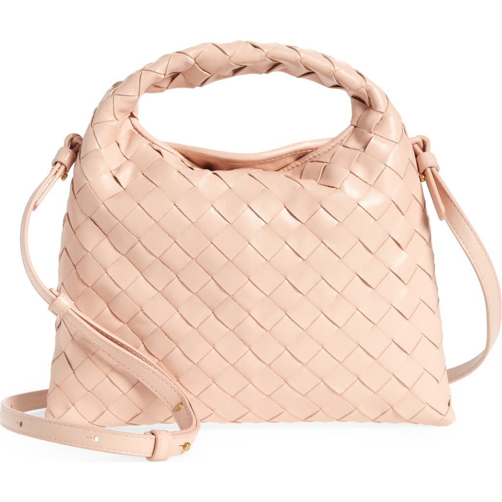 Bottega Veneta Mini Hop Intrecciato Leather Hobo Bag In Pink