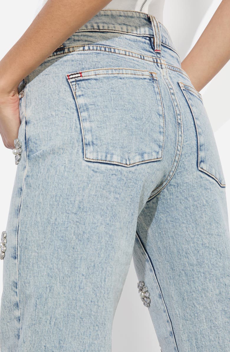 Alice + Olivia Roxie Floral Embellished Low Rise Flare Jeans, Alternate, color, 