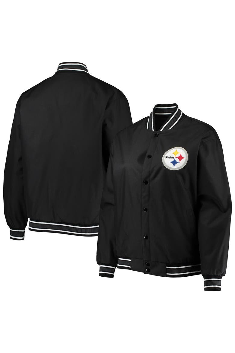 Women's JH Design Black Pittsburgh Steelers Plus Size Poly Twill Full-Snap Jacket, Main, color, Black