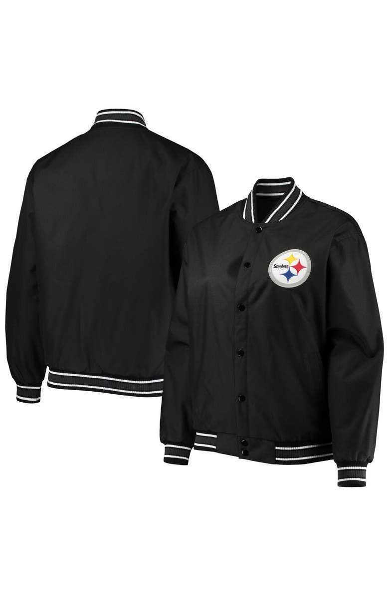 JH DESIGN Women's JH Design Black Pittsburgh Steelers Plus Size Poly Twill Full-Snap Jacket, Main, color, Black