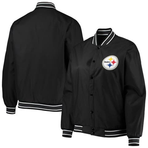 Women's JH Design Black Pittsburgh Steelers Plus Size Poly Twill Full-Snap Jacket