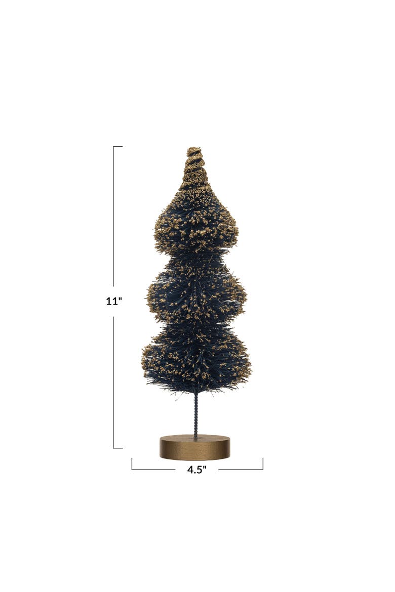 Sisal Bottle Brush Tree with Gold Glitter & Wood Base, Alternate, color, Gold & Blue