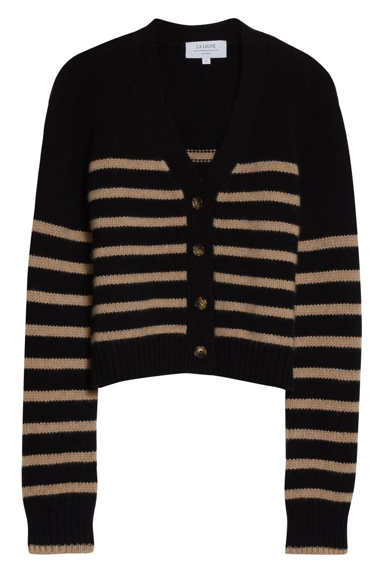 Mini Marin Stripe V-Neck Cardigan, Alternate, color, BLACK / TAN