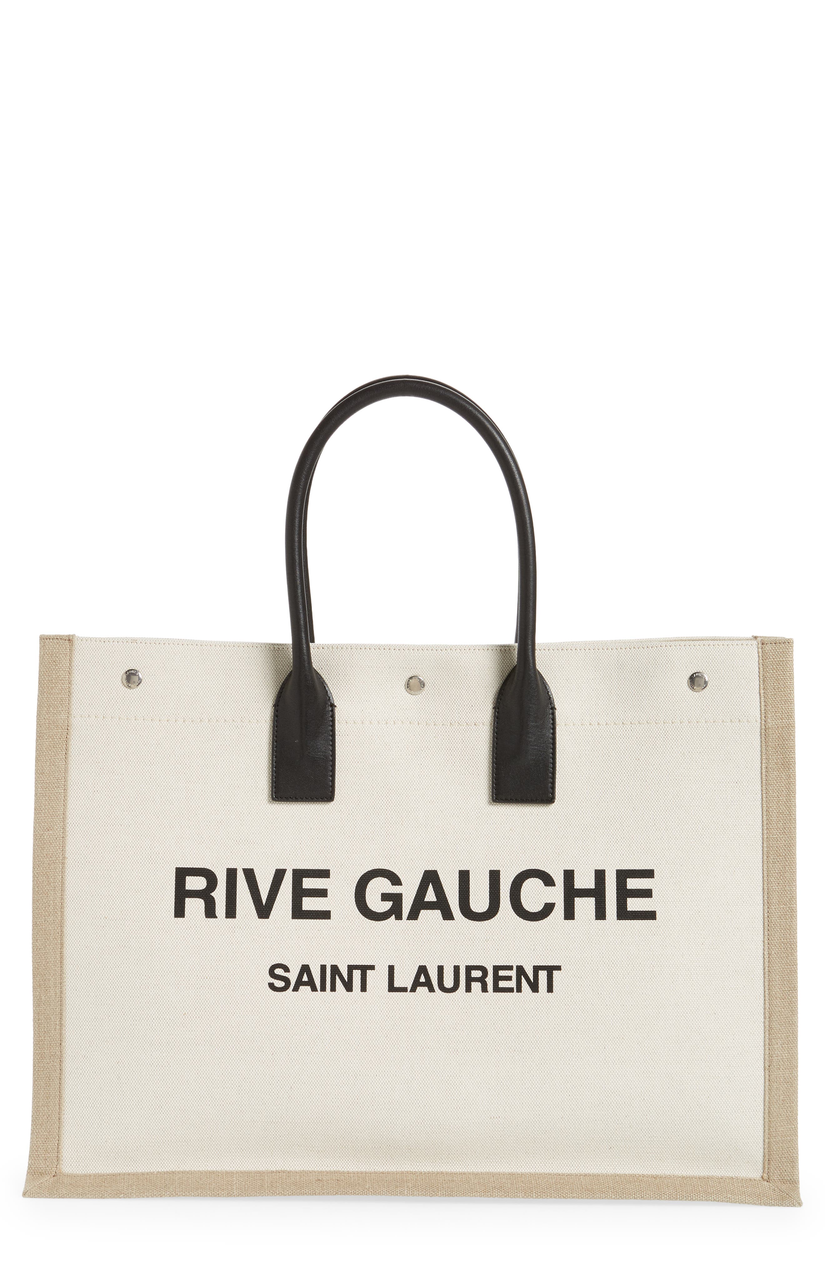 Saint Laurent Large Rive Gauche Cotton & Linen Tote, Main, color, 