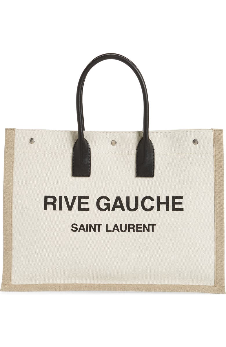 Saint Laurent Large Rive Gauche Cotton & Linen Tote, Main, color,