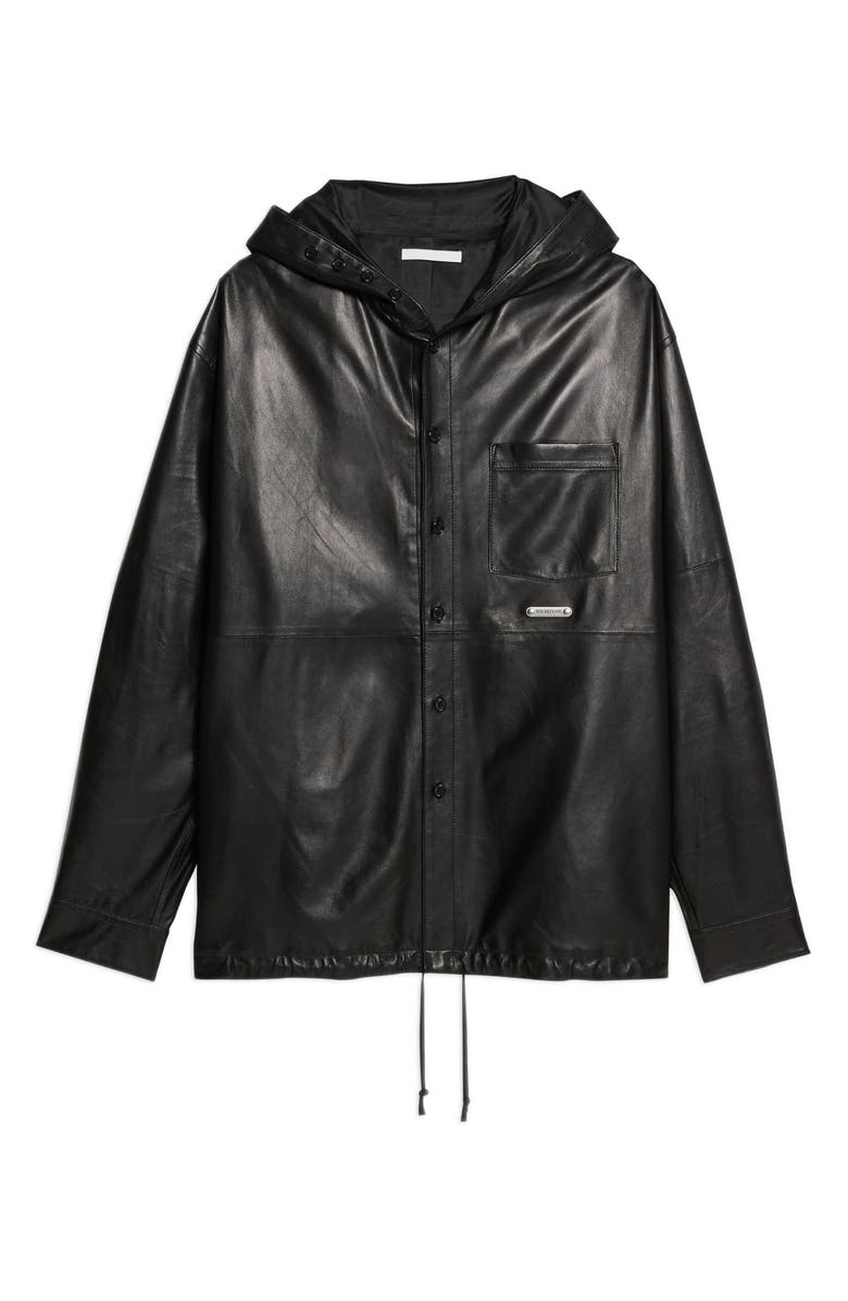 Helmut Lang Hoodie Lambskin Leather Button-Up Shirt, Alternate, color, 