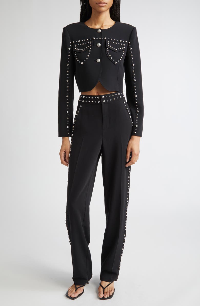 Cinq à Sept Olga Studded Crop Jacket, Alternate, color, Black