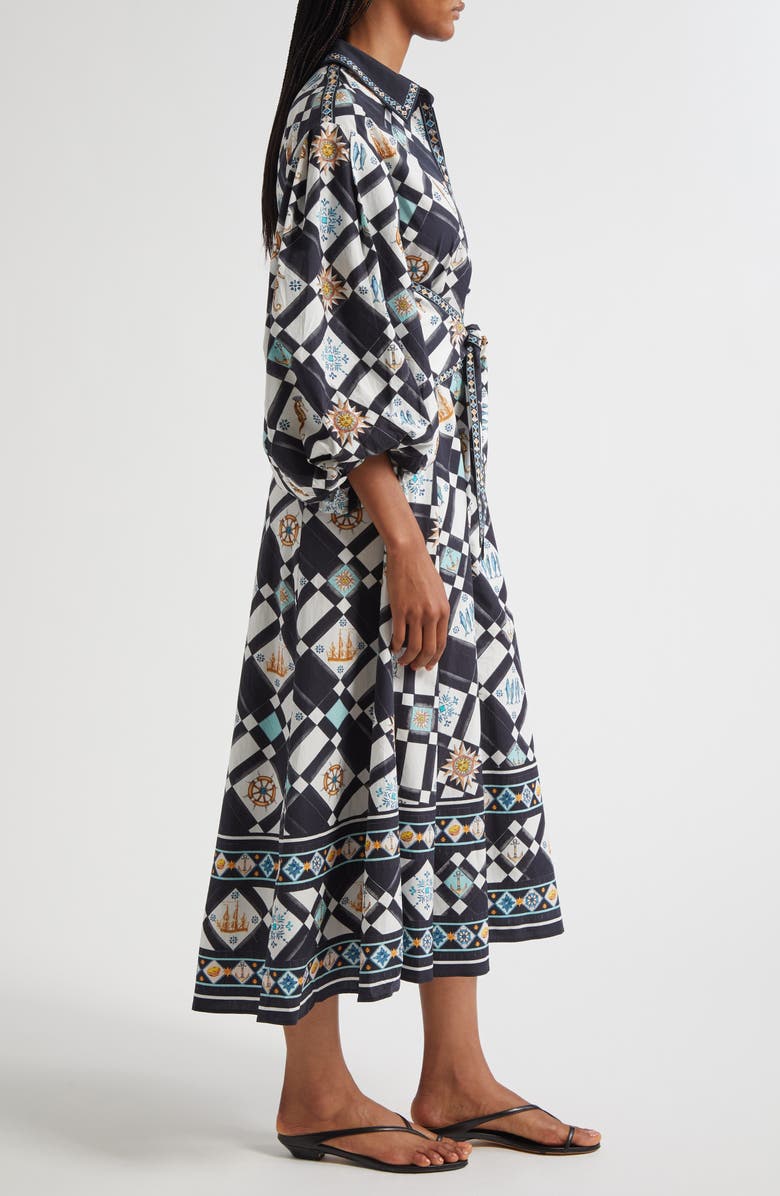 Camilla Folk Afloat Bubble Sleeve Tie Waist Shirtdress, Alternate, color, Folk Afloat