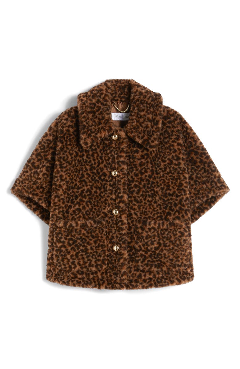 Max Mara Leopard Print Teddy Bear Cape, Alternate, color, Dark Beige