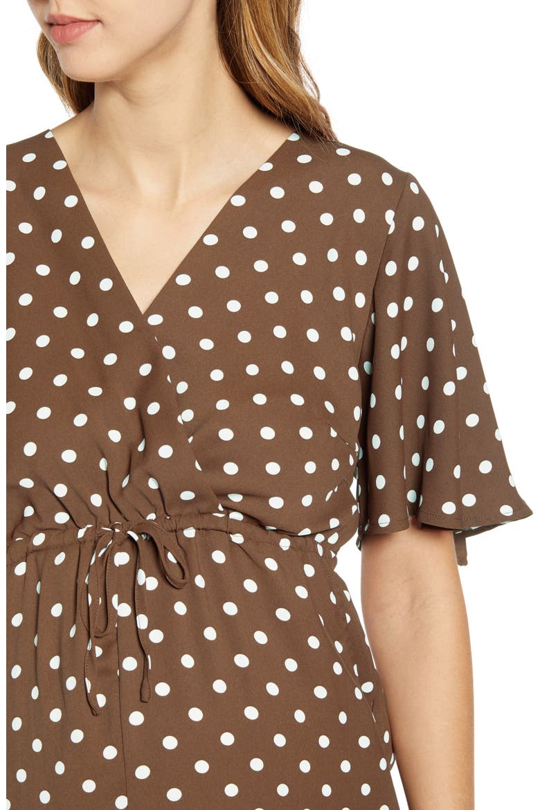 Bella Polka Dot Empire Waist Maternity/Nursing Dress, Alternate, color, BROWN