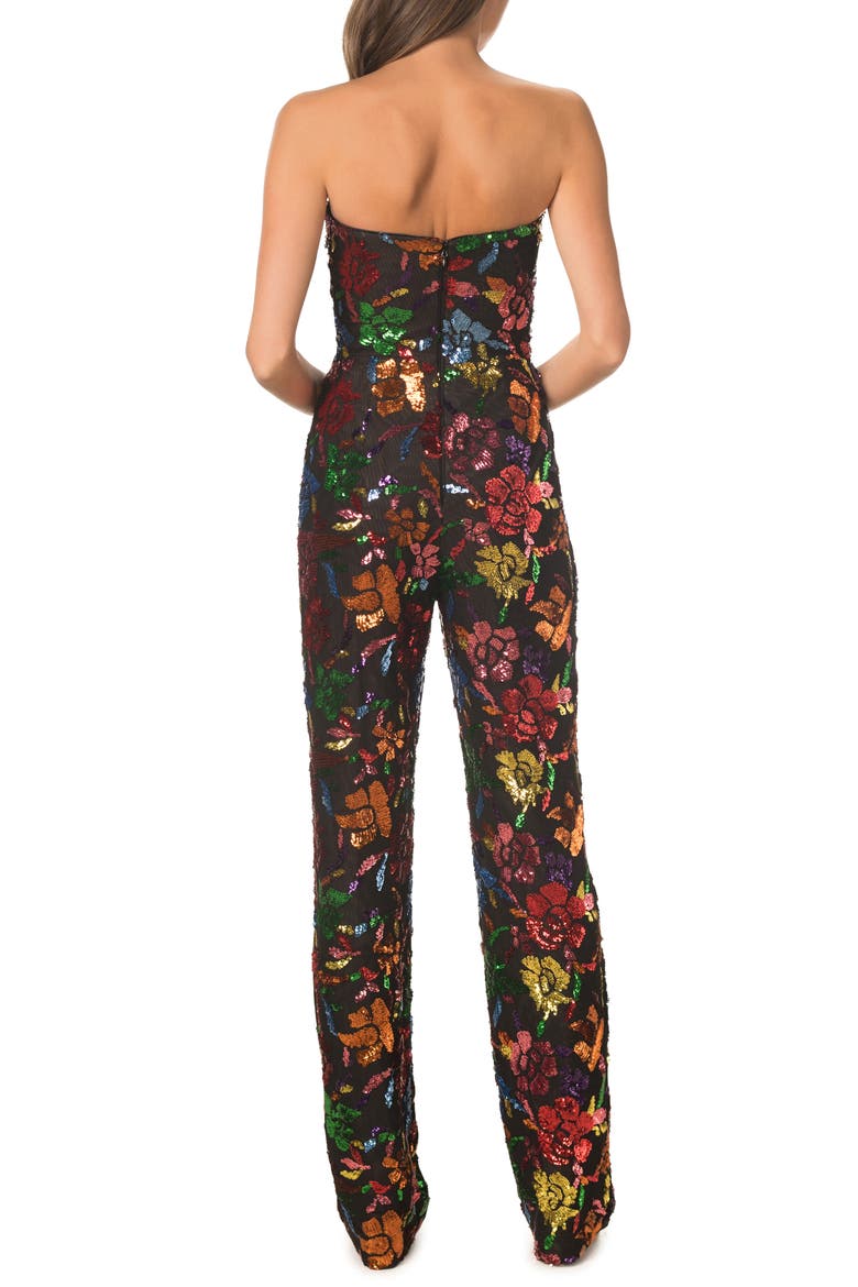 Preston Floral Sequin Strapless Jumpsuit, Alternate, color, BLACK MULTI