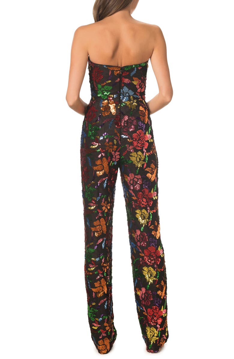 Dress the Population Preston Floral Sequin Strapless Jumpsuit, Alternate, color,