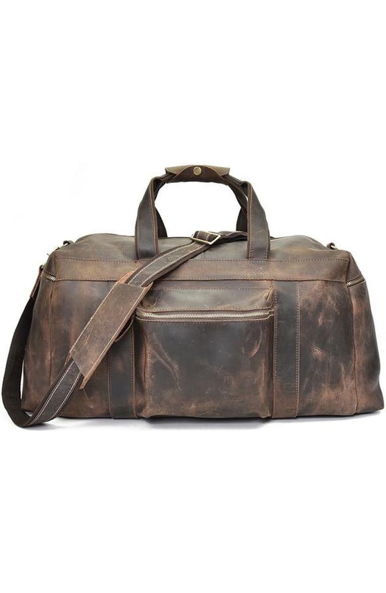 STEEL HORSE LEATHER The Colden Duffle Bag | Large Capacity Leather Weekender, Main, color, Dark Brown
