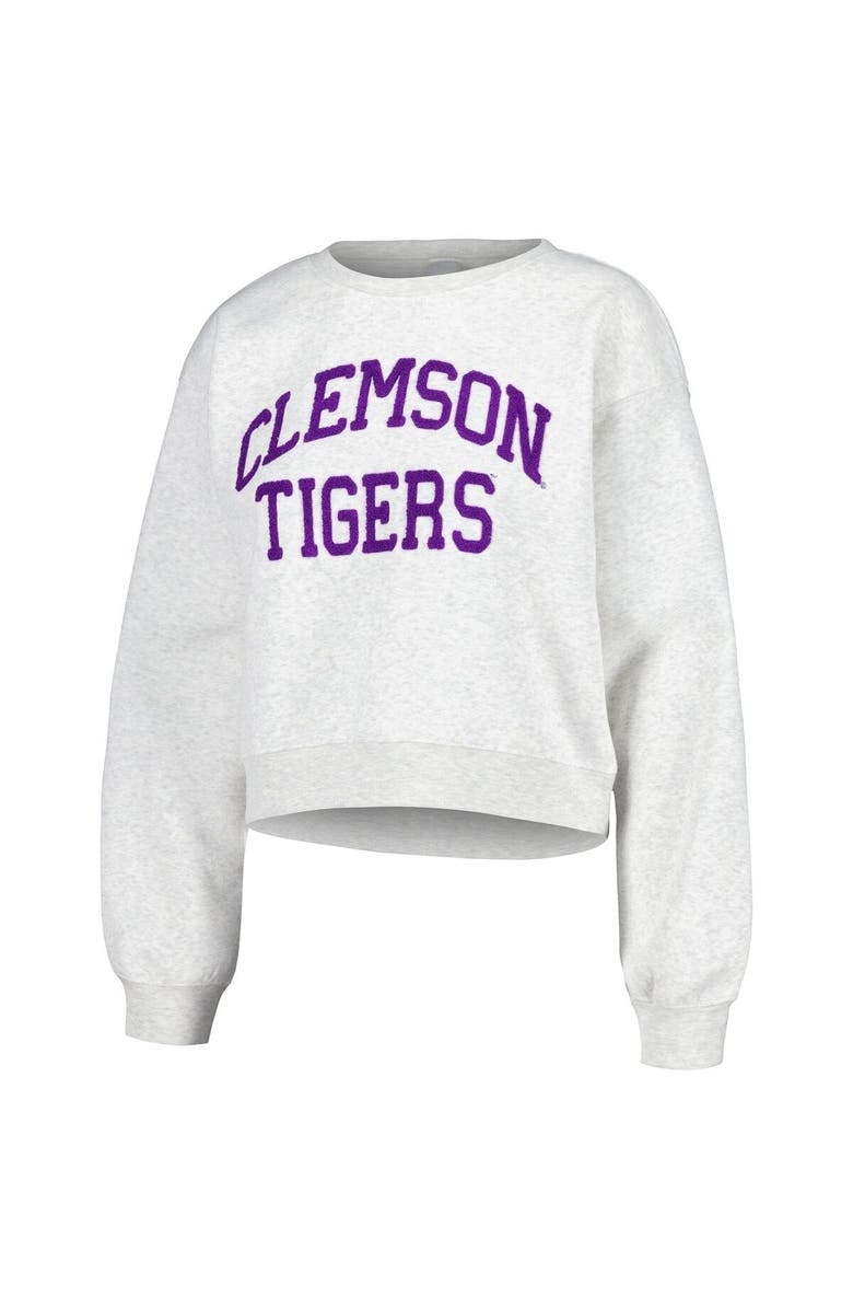 ZOOZATZ Women's ZooZatz Oatmeal Clemson Tigers Core Chenille Cropped Pullover Sweatshirt, Alternate, color, Oatmeal