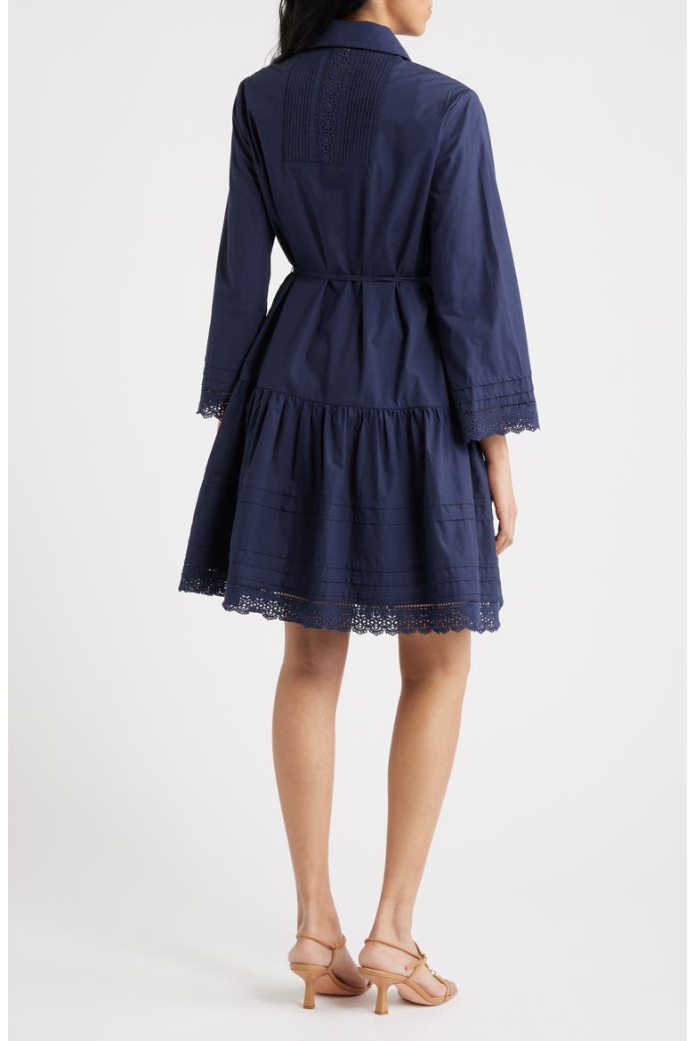 Lace Trim Tie Waist Long Sleeve Dress, Alternate, color, NAVY