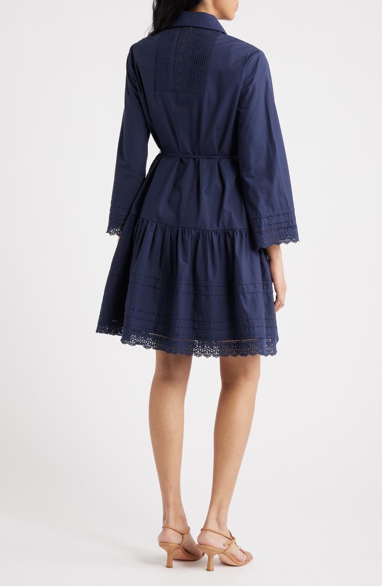 Julia Jordan Lace Trim Tie Waist Long Sleeve Dress, Alternate, color, Navy
