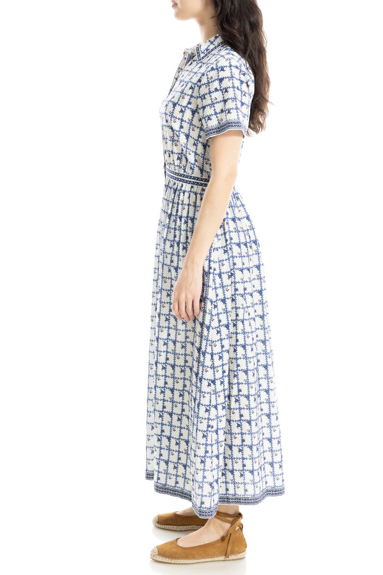 Printed Maxi Shirtdress, Alternate, color, CREAM/ BLUE LEAFY