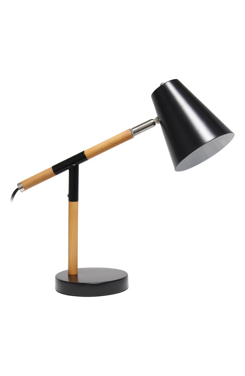 LALIA HOME Black Matte Wood Pivoting Desk Lamp, Main, color,