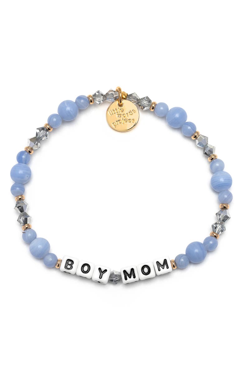 Little Words Project Boy Mom Beaded Stretch Bracelet, Main, color, White/ Blue