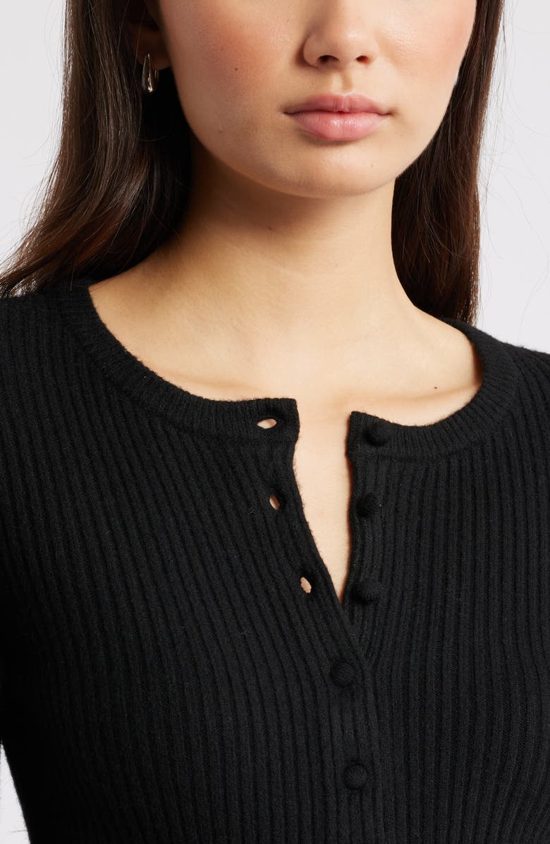 Open Edit Ribbed Crewneck Cardigan, Alternate, color, Black