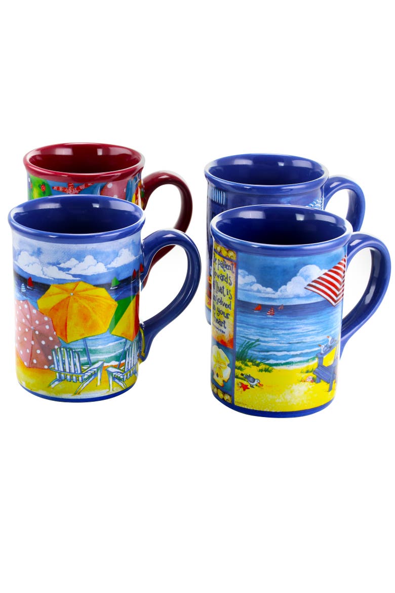 Beachcomber 4 Piece 16 Ounce Stoneware Mug Set, Alternate, color, Blue