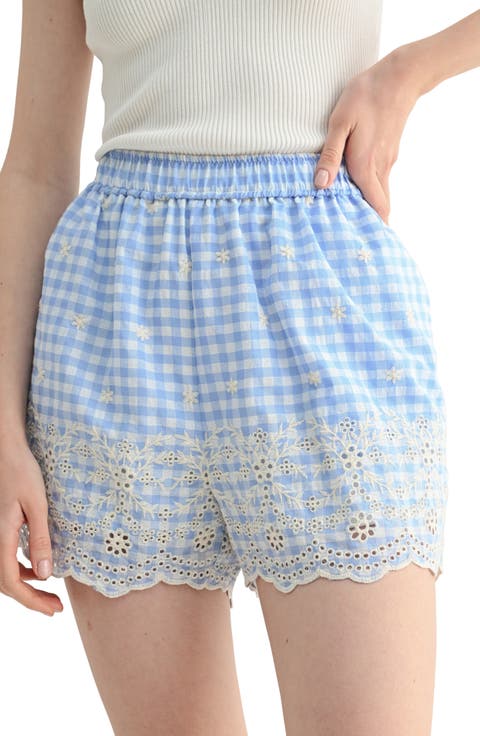 Gingham Eyelet Scallop Shorts