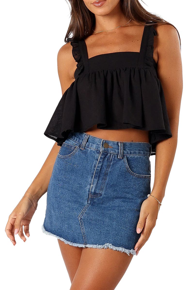 Petal & Pup Raye Ruffle Strap Crop Sleeveless Top, Main, color, Black