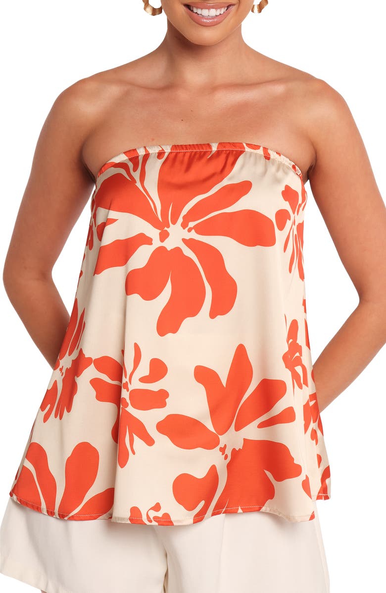 Petal & Pup Beca Floral Print Strapless Top, Main, color, Red Floral