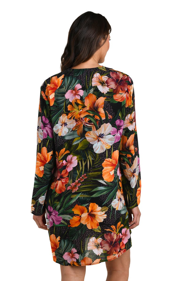 La Blanca Tropical Hideaway Lace-Up Cover-Up Tunic, Alternate, color, Brown Multi