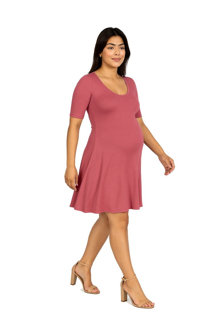 Maternity Knee Length A-Line Elbow Sleeve Dress, Alternate, color, Rose