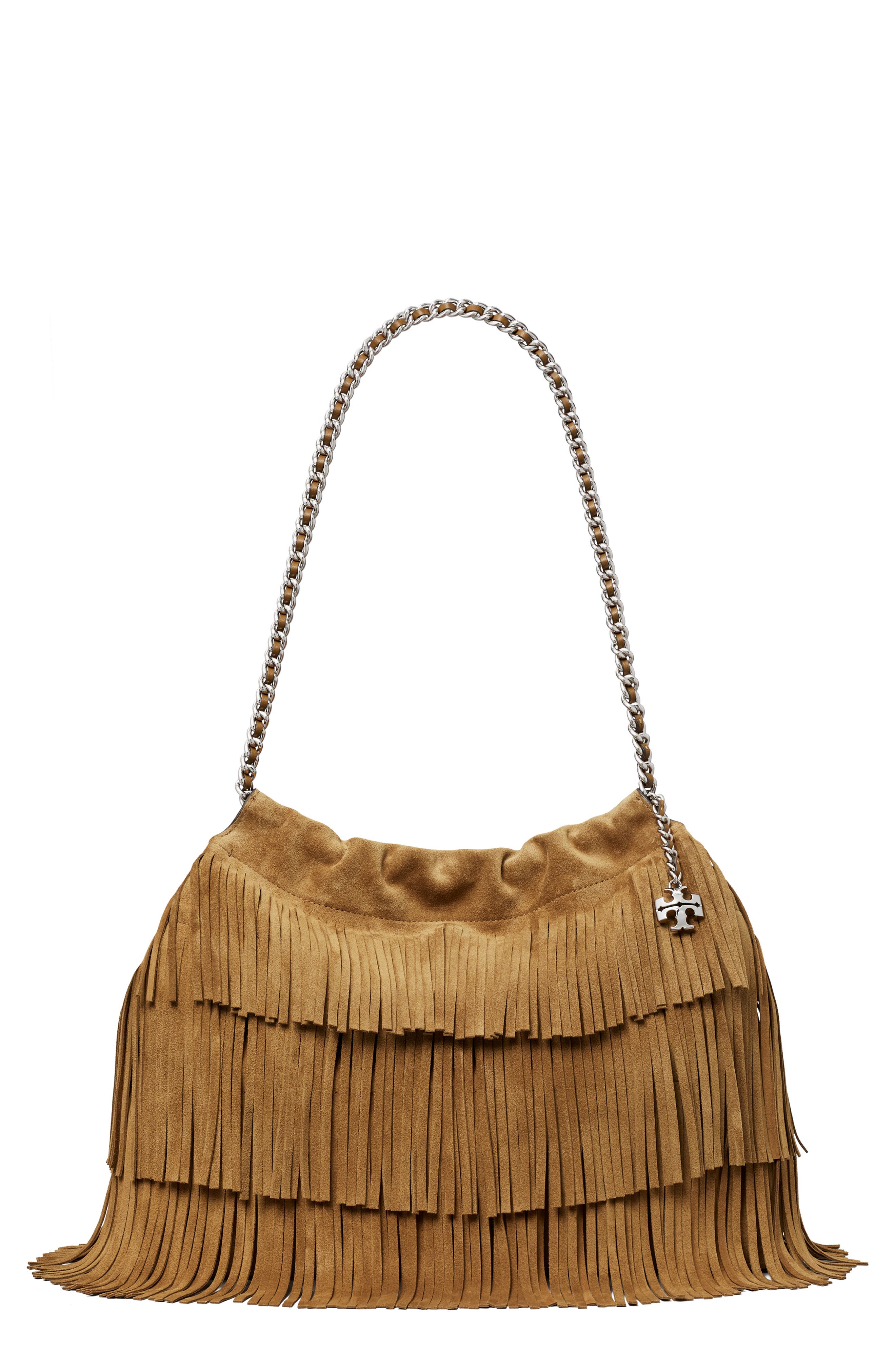 Tory Burch Fleming Suede Fringe Hobo Bag, Main, color, 
