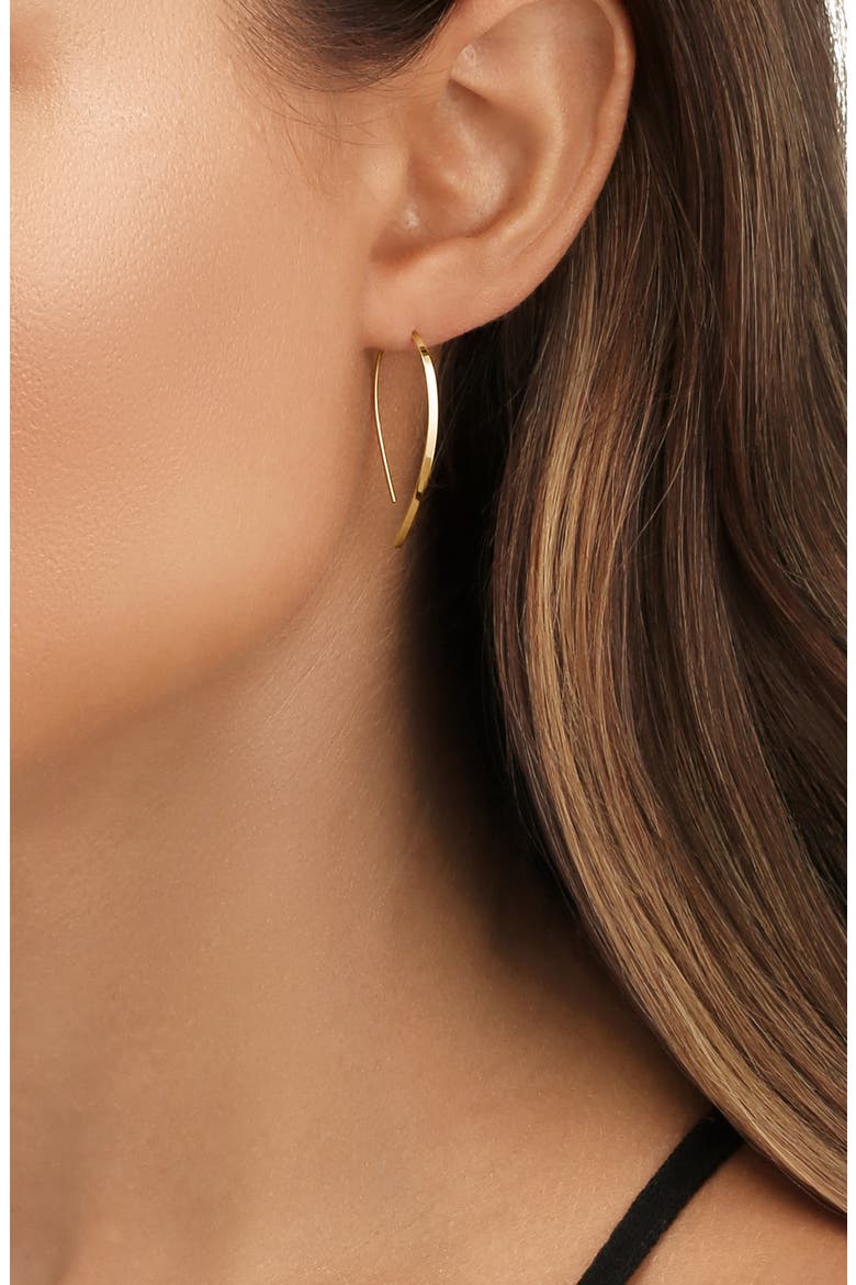 14K Gold Mini Flat Hooked-On Hoop Earrings, Alternate, color, YELLOW GOLD