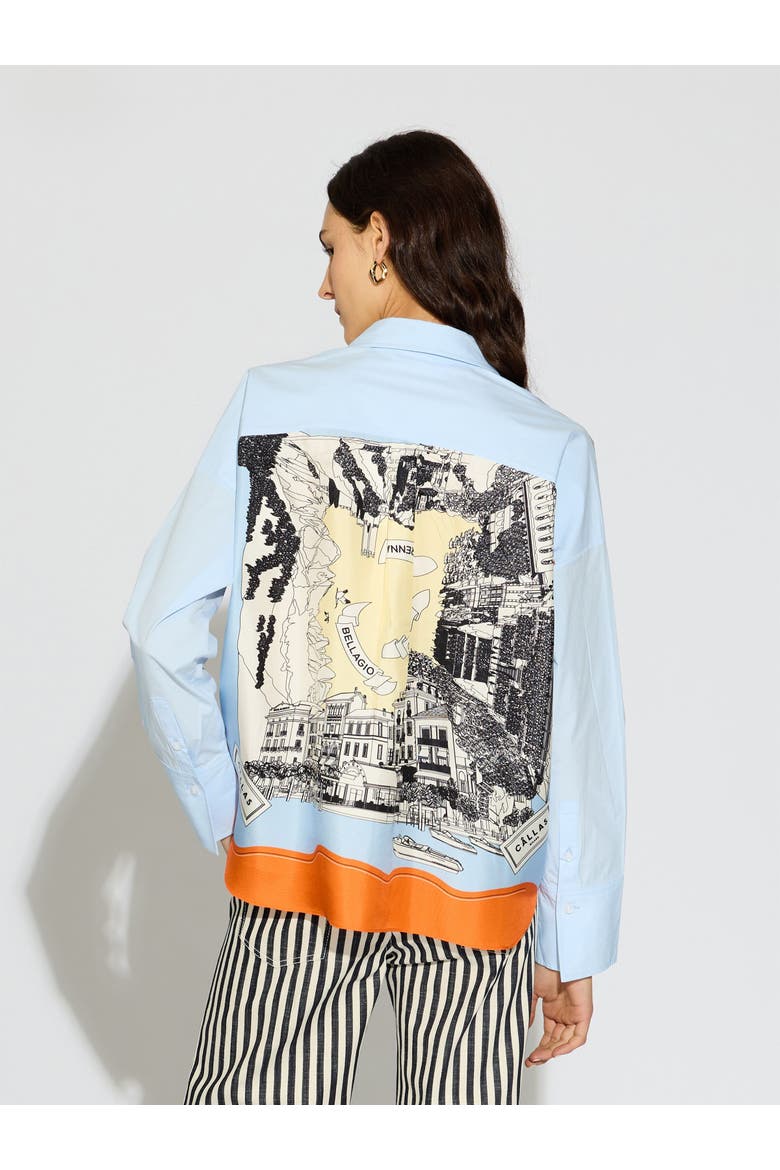 Sirene Poplin Shirt with Silk Twill Lake Como Print Scarf Back, Main, color, Pale Blue