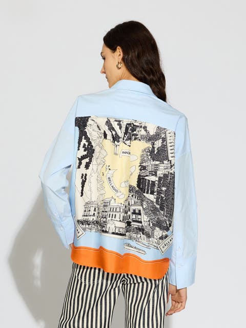 Sirene Poplin Shirt with Silk Twill Lake Como Print Scarf Back