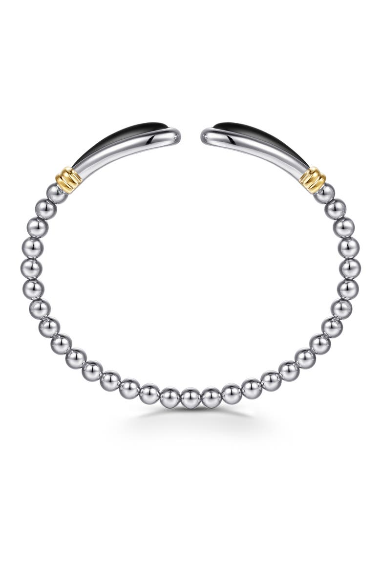 Bujukan Black Onyx & 14K Gold Beaded Sterling Silver Bangle Bracelet, Alternate, color, SILVER/ 14K YELLOW GOLD