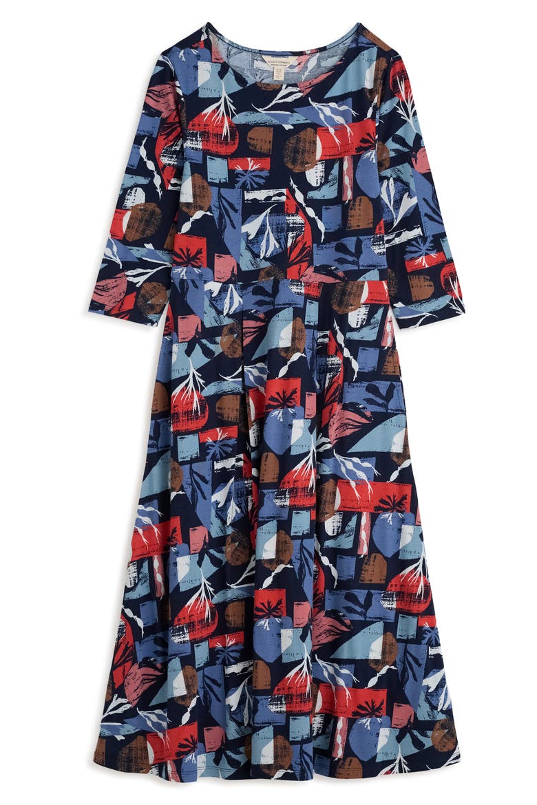 Wild Bouquet Stretch Organic Cotton Midi Dress, Alternate, color, MARINE FORMS MUSSEL