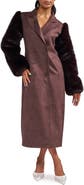 AZALEA WANG Lurielle Faux Fur Sleeve Faux Suede Trench Coat