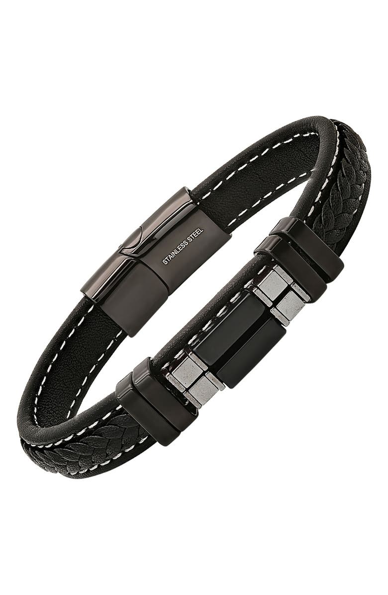 HMY JEWELRY Black Agate or Lapis Lazuli Leather Bracelet, Alternate, color, 